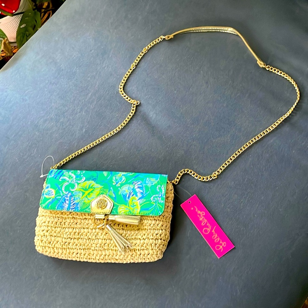 GORGEOUS GIRLY Lily, Pulitzer gold green natural raffia basket bag,NWT 💕